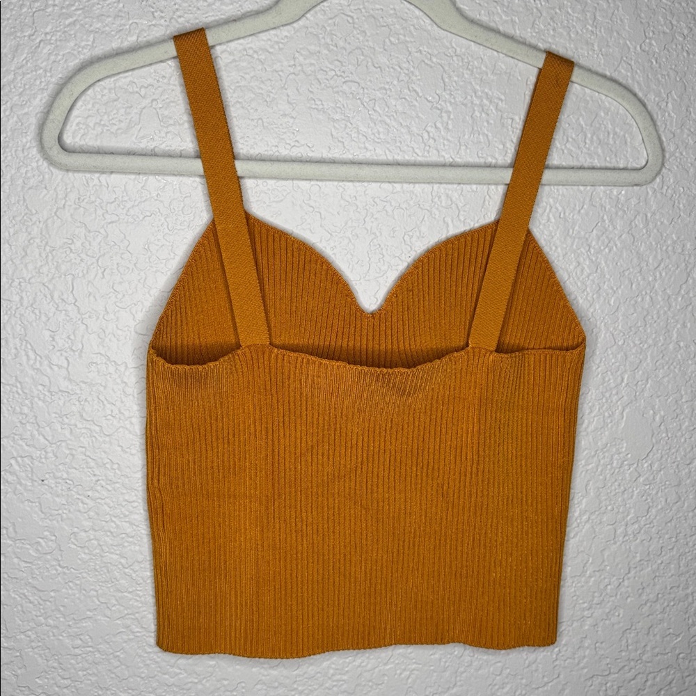 NEW Vince Ribbed Knit Sweetheart Bralette Papaya Yellow Cropped Tank Size Medium - Picture 6 of 8